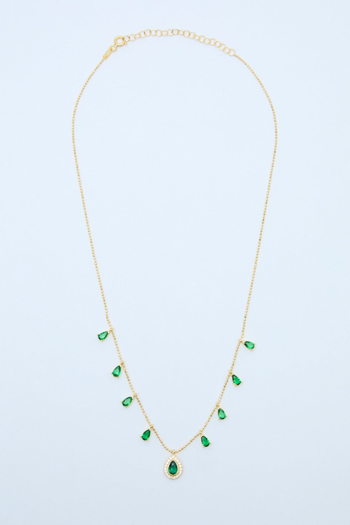 Green 925 Sterling Silver Emerald Zirconium Drop Necklace