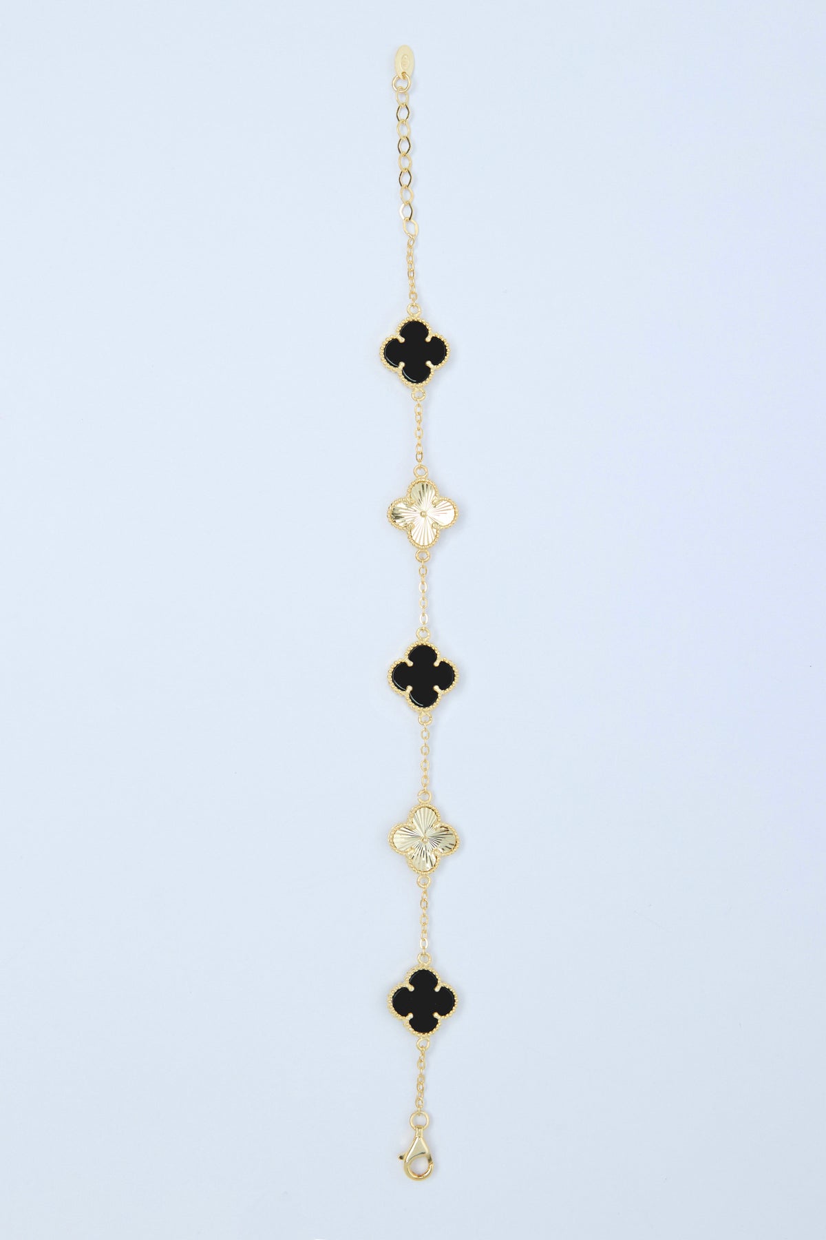 Ella 925 Sterling Silver Black & Gold Enamel Clover Bracelet