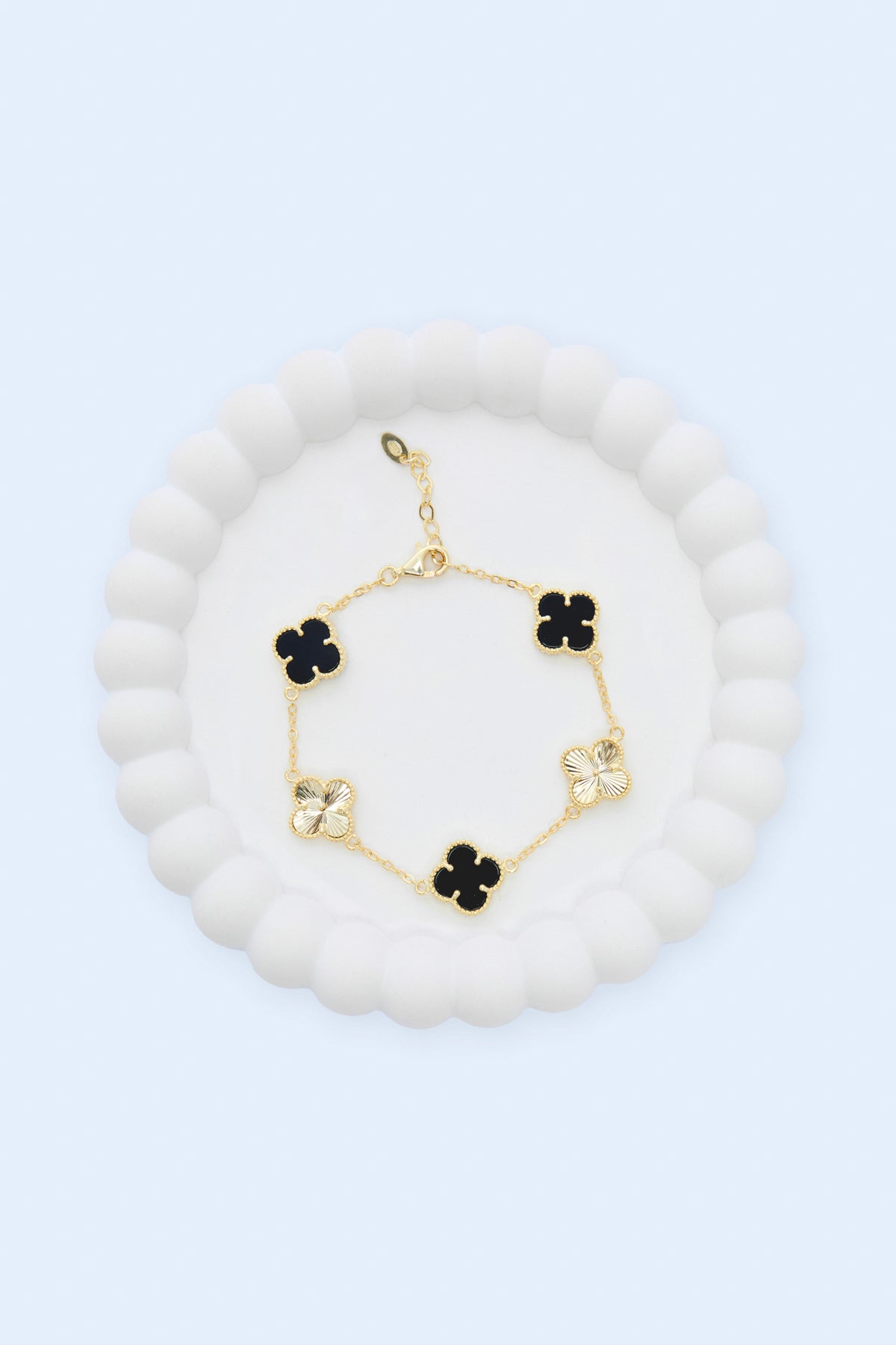 Ella 925 Sterling Silver Black & Gold Enamel Clover Bracelet