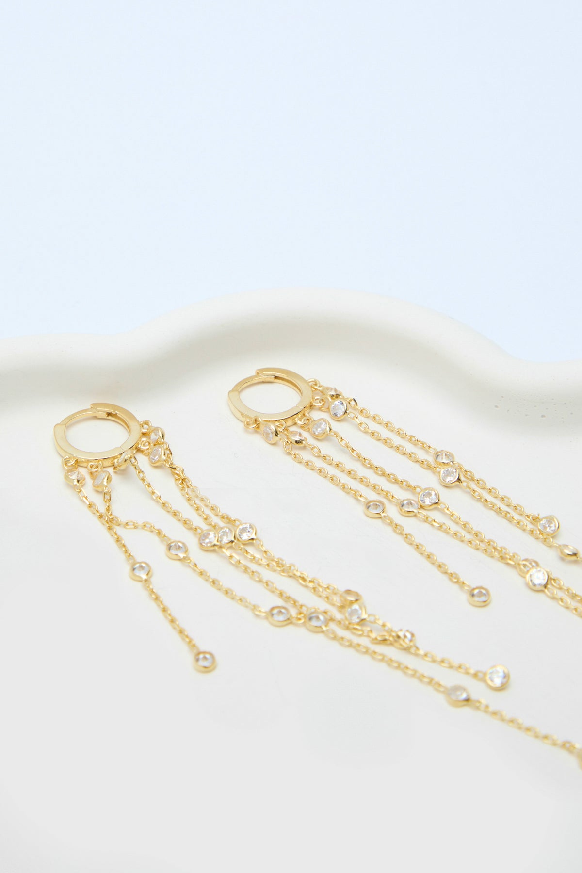 Lyric 925 Sterling Silver 18k Gold Plated Zirconium Dangle Chain Earrings