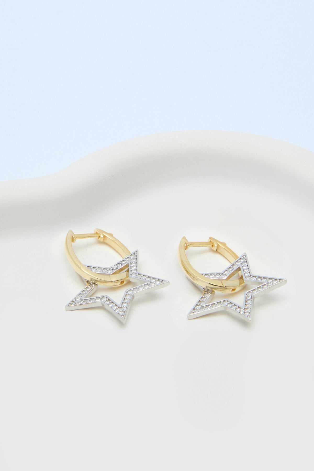 Stary 925 Sterling Silver 18k Gold Plated Two-Tone Star Earrings