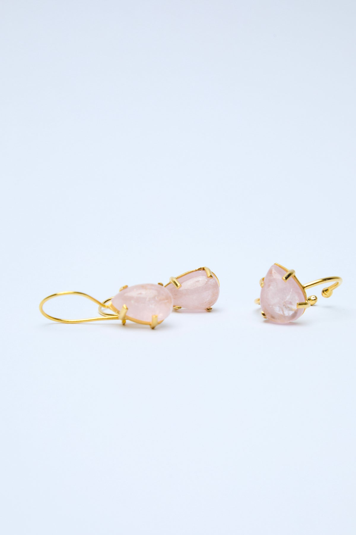 Sweet 925 Sterling Silver 18k Gold Plated Gemstone Earrings Ring Set I Morganite