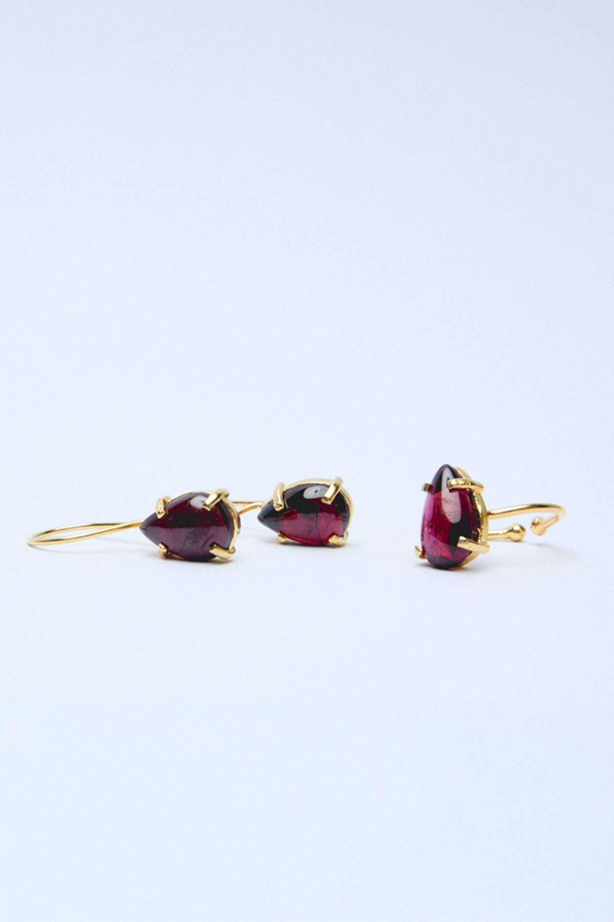 Glam 925 Sterling Silver 18k Gold Plated Gemstone Earrings Ring Set I Ruby