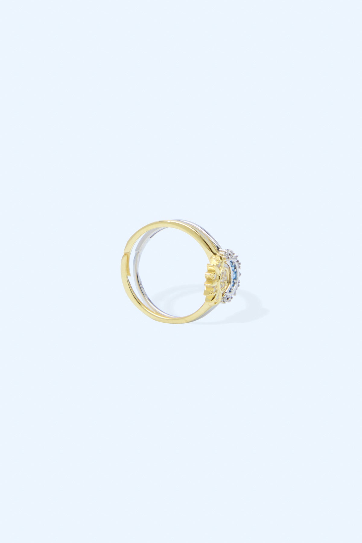 Twice 925 Sterling Silver 18k Gold Plated Double Zirconium Ring