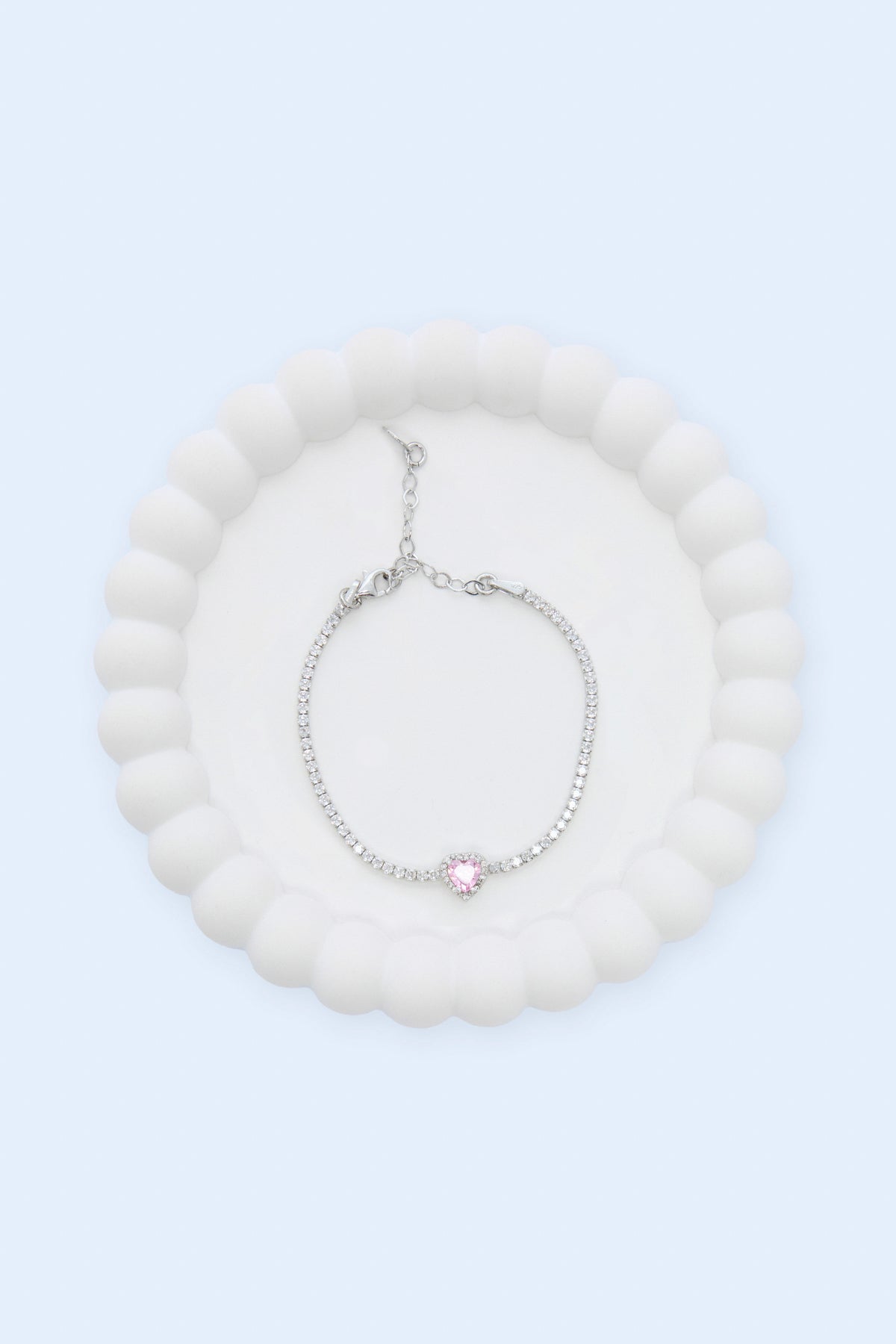 Pinky 925 Sterling Silver Heart and Stone Tennis Bracelet