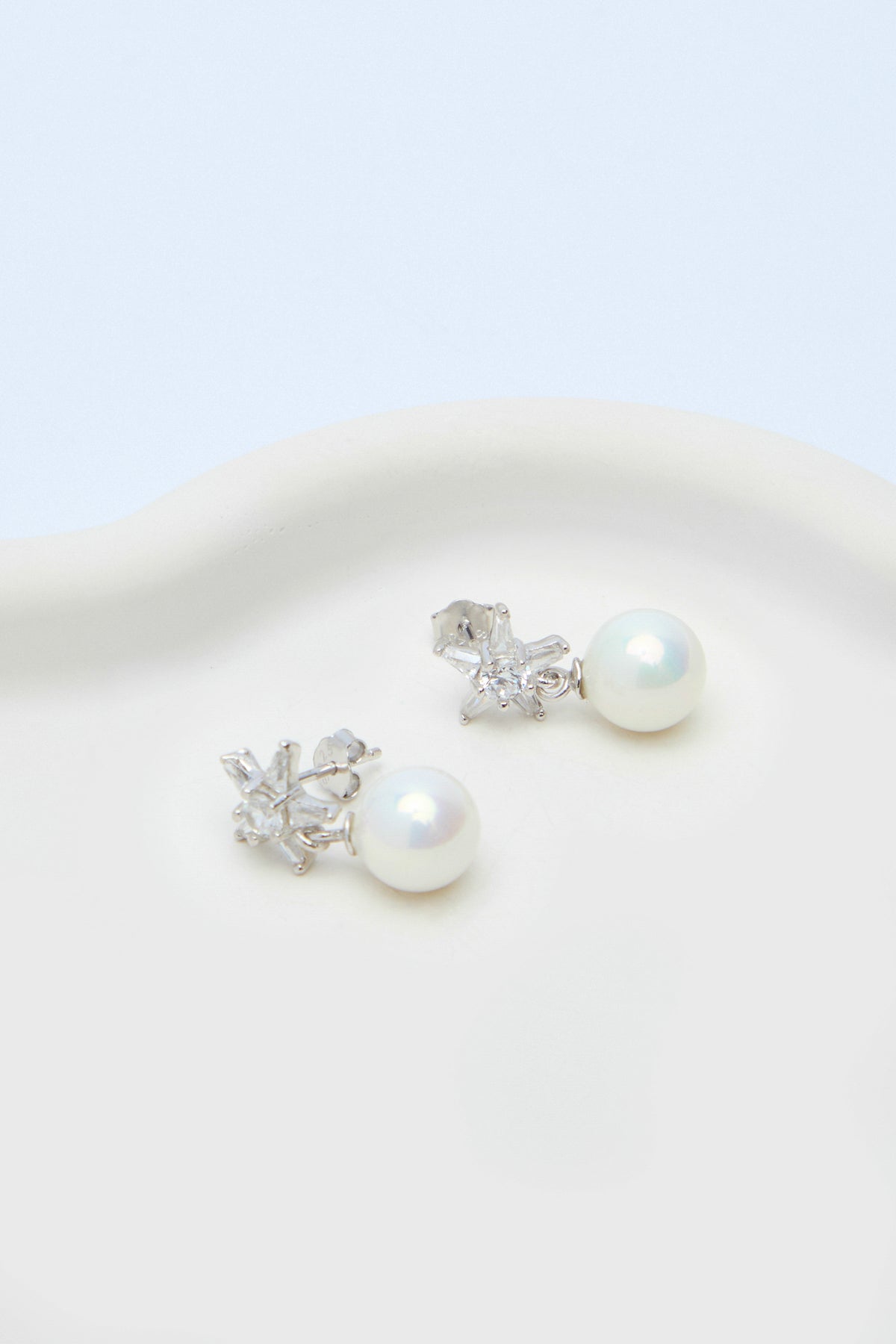 Sonia 925 Sterling Silver Zirconium Pearl Star Earrings