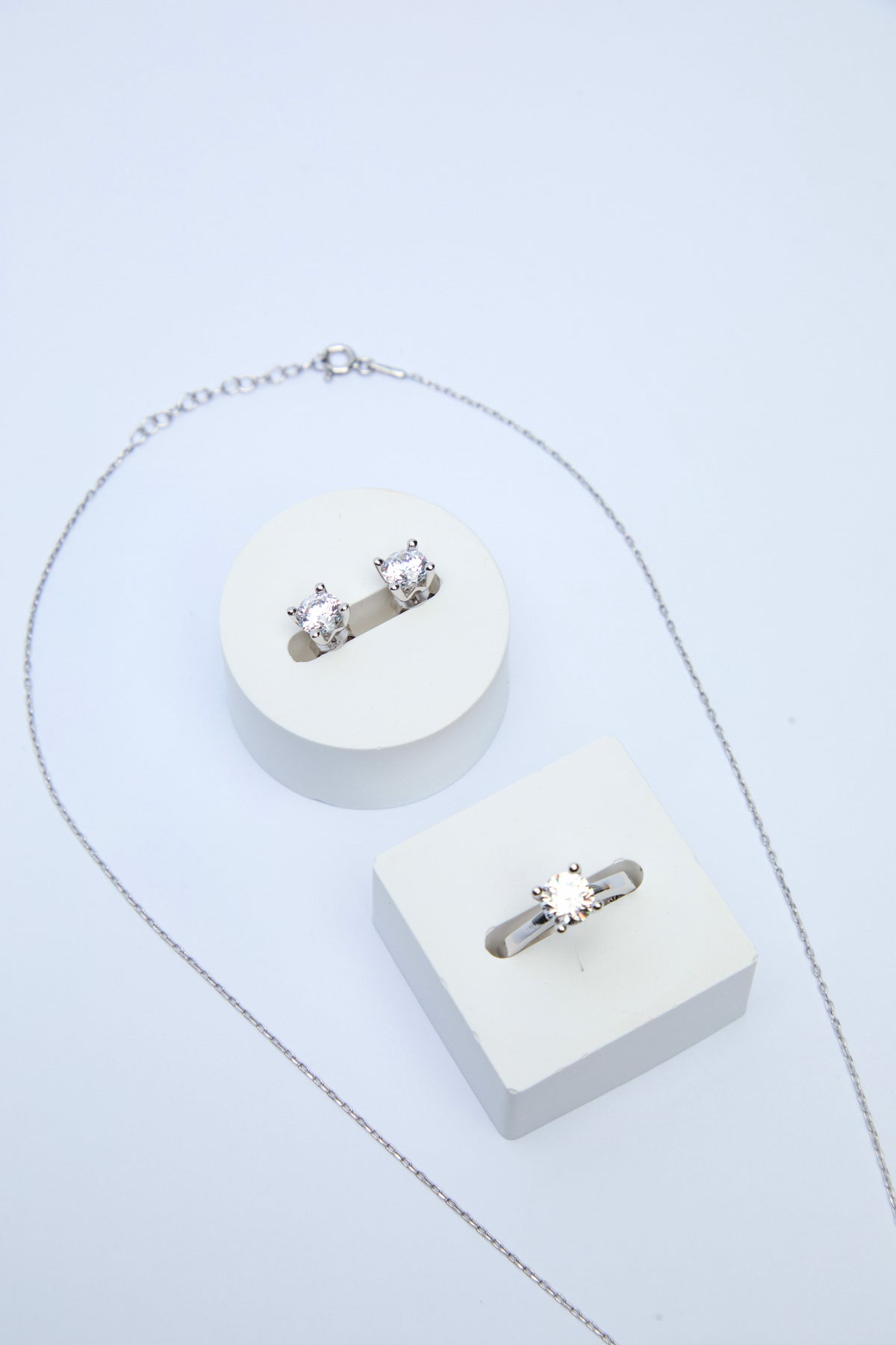 Pave 925 Sterling Silver Swarovski Necklace Earrings Ring Set