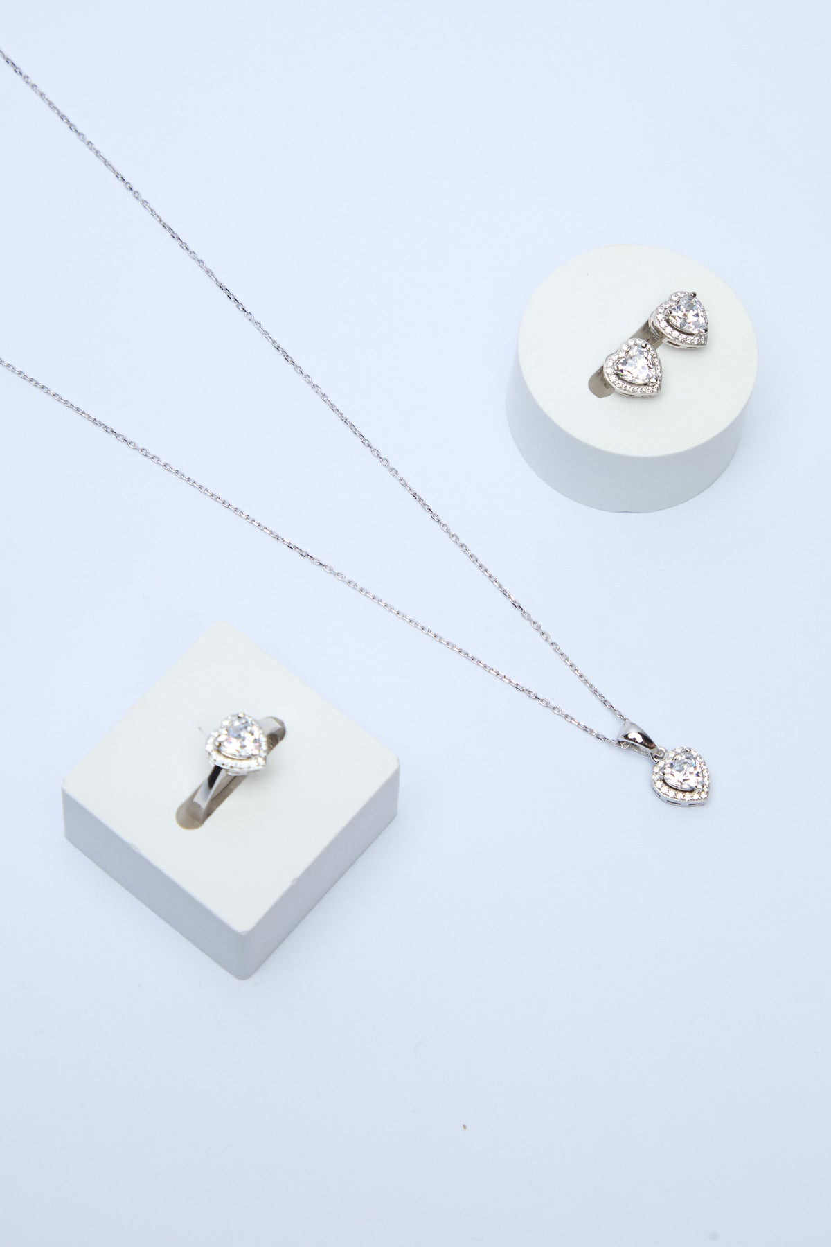 Comet 925 Sterling Silver Swarovski Heart Necklace Earrings Ring Set