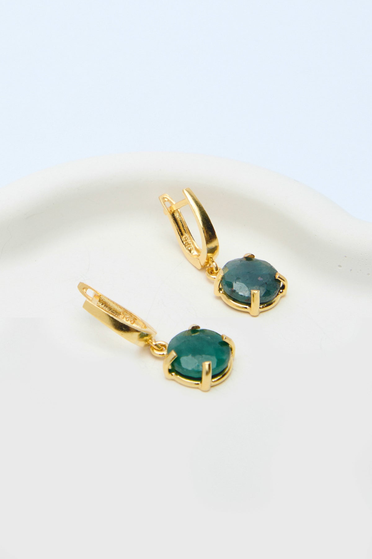 Wind 925 Sterling Silver 18k Gold Plated  BirthStone Gems Earrings I Emerald